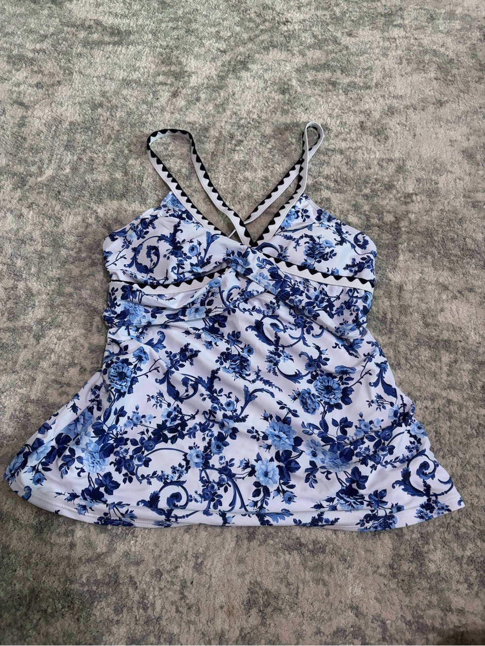 White and Blue Floral Women Swim Tankini Top